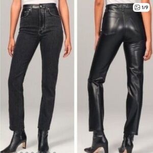 Abercrombie The Ankle Straight Ultra High Rise Denim Leather Pants
